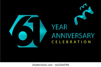 61 Years Anniversary Celebration Vector Template Design Illustration