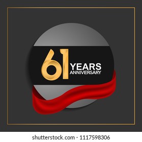 61 years anniversary design with black circle and red ribbon for celebration event