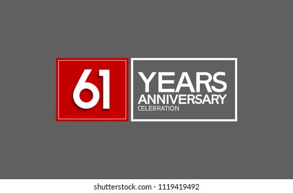 61 years anniversary design horizontal square style with red and white color for celebration event