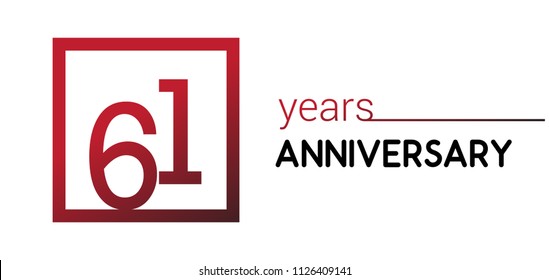 61 years anniversary design logotype with red color in square isolated on white background for anniversary celebration 