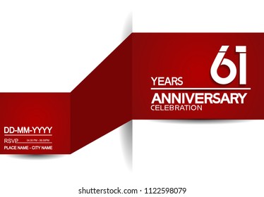 61 years anniversary design with red and white background for celebration event brochure