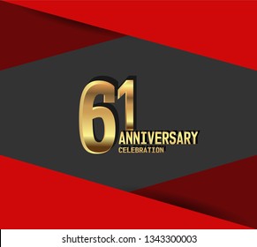 61 years Anniversary gold font with red fold on above and below font