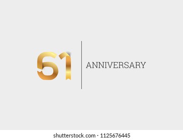 61 Years Anniversary Golden ribbon form number font. isolated on white background.  