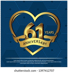 61 years anniversary golden. anniversary template design for web, game ,Creative poster, booklet, leaflet, flyer, magazine, invitation card - Vector