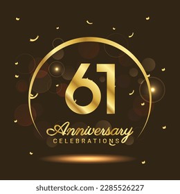 61 years anniversary Half moon anniversary with confetti and a light gold effect on a black and brown background