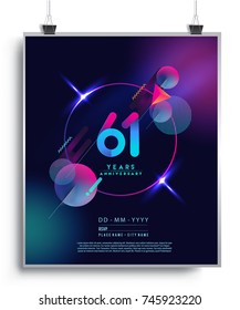 61 Years Anniversary Logo with Colorful Galactic background, Vector Design Template Elements for Invitation Card and Poster Your Birthday Celebration.