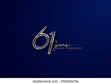 61 Years Anniversary Logo Silver Colored isolated on blue background, vector design for greeting card and invitation card