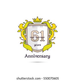 61 Years Anniversary Logo Using Heraldic Theme, Colorful and Isolated on white background