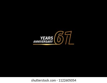61 Years Anniversary logotype with golden colored font numbers made of one connected line, isolated on white background for company celebration event, birthday