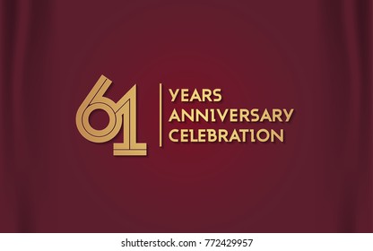 61 Years Anniversary Logotype with  Golden Multi Linear Number Isolated on Red Curtain Background