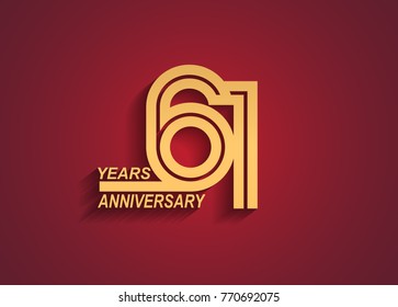 61 years anniversary logotype with linked number golden color isolated on red background for celebration event