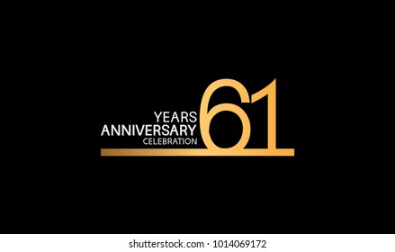 61 years anniversary logotype with single line golden and silver color for celebration 