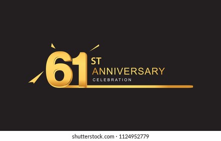 61 years anniversary logotype with single line golden and golden confetti for anniversary celebration
