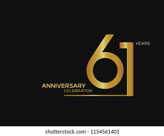 61 years anniversary logotype with single line golden and silver color for celebration