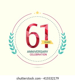 61 Years Anniversary with Low Poly Design and Laurel Ornaments