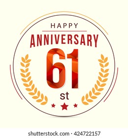61 Years Anniversary with Low Poly Design and Laurel Ornaments