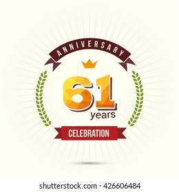 61 Years Anniversary with Low Poly Design and Laurel Ornaments