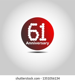 61 years Anniversary with simple bound design. Red bound with shadow. Dots font number. White colour font. My all design can see in my portofolio