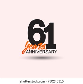61 years anniversary simple design with negative style and yellow color isolated in white background
