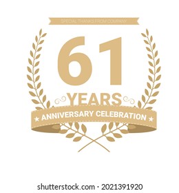 61 years anniversary vector icon, logo. Graphic design element with number and text composition for 61th anniversary