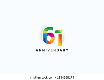 61 Years colorful Anniversary design with Low Poly style font number isolated on white background.