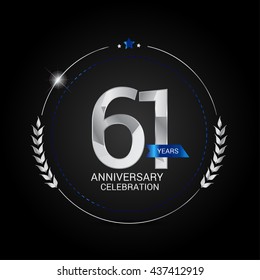61 Years Silver anniversary logo, low poly design number