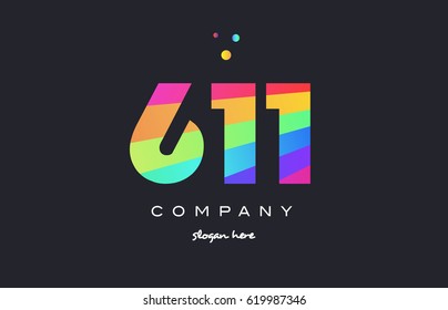 611 creative color green orange blue magenta pink number digit company logo vector icon spectrum