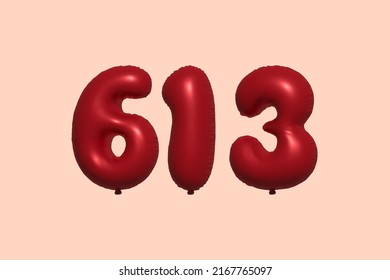 613 3D-Ballon aus realistischem metallischem Luftballon 3D Rendering. 3D Rote Helium Ballons zum Verkauf Dekoration Party Geburtstag, Feiertag Jubiläum, Hochzeitsfeiertag. Vektorgrafik