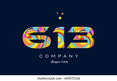 613 number digit numeral logo colored colorful rainbow acrylic modern creative vector icon design template