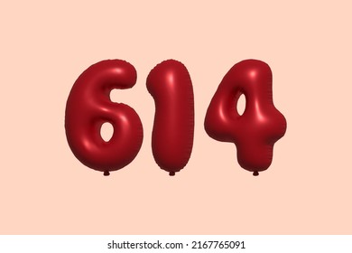 614 3d number balloon made of realistic metallic air balloon 3d rendering. 3D Red helium balloons for sale decoration Party Birthday, Celebrate anniversary, Wedding Holiday. Vector illustration