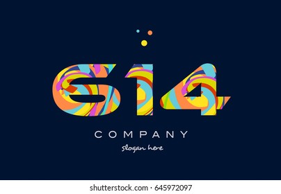614 number digit numeral logo colored colorful rainbow acrylic modern creative vector icon design template