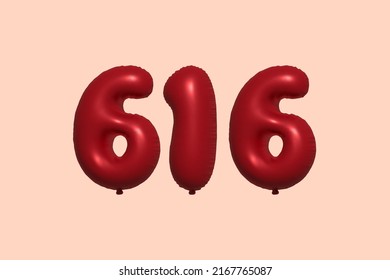 616 3D-Ballon aus realistischem metallischem Luftballon 3D Rendering. 3D Rote Helium Ballons zum Verkauf Dekoration Party Geburtstag, Feiertag Jubiläum, Hochzeitsfeiertag. Vektorgrafik