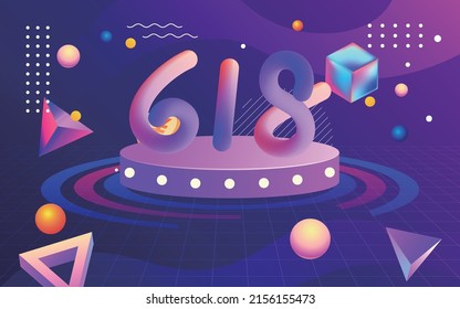 618 e-commerce shopping festival, abstract three-dimensional background, vector illustration