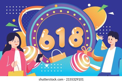 618 shopping festival background, stage set, big sale abstract colorful background, vector illustration