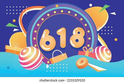 618 shopping festival background, stage set, big sale abstract colorful background, vector illustration