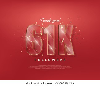 61k followers celebration. with glass figures on a red background.