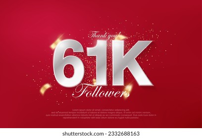 61k followers with luxurious silver numbers on a red background.