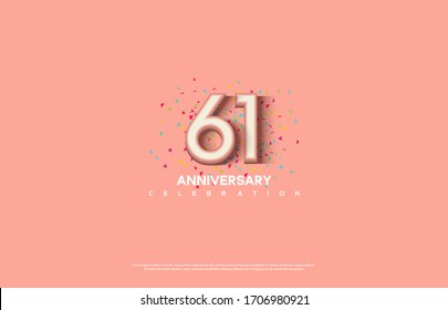 61st anniversary background with illustrations of white numbers and pink color on the edges of numbers.