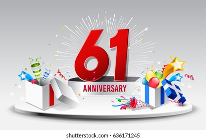 61st Anniversary celebration background. stock vector template