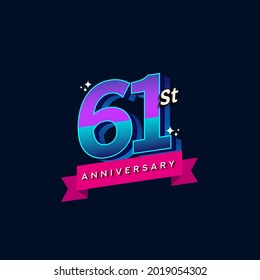 61st anniversary celebration logotype colorful design. Simple and retro anniversary logotype design.