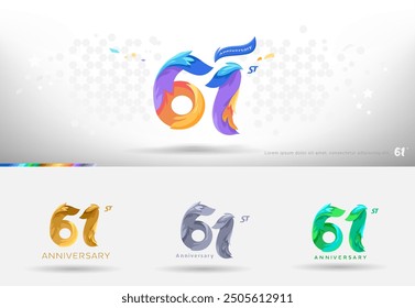 61st Anniversary design logo. Modern colorful style. cheerful number celebration with color variation