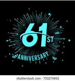 61st anniversary logo with firework background. glow in the dark design concept