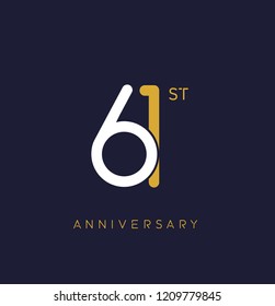 61st anniversary logo.overlapping number with simple monogram color. vector design for greeting card and invitation card.