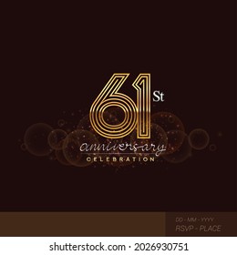 61st anniversary logotype with glitter and shiny golden colored isolated on elegant background.
