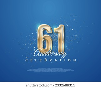 61st anniversary with a luxurious design between gold and blue. Premium vector for poster, banner, celebration greeting.