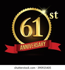 61st golden anniversary logo with red ribbon.