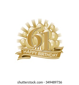 61st Golden Happy Birthday Logo Balloons Stock Vector (Royalty Free ...