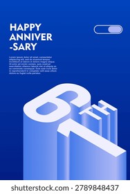 61st Modern anniversary poster template featuring a bold 3d isometric number on a vibrant blue background.