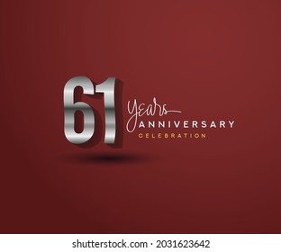 61st years anniversary celebration design with bold number shape silver color for special celebration event.