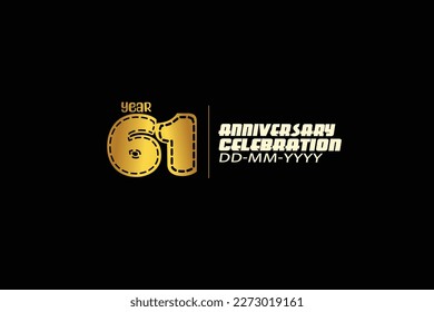 61th, 61 years, 61 year anniversary celebration abstract knit style logotype. anniversary with gold color isolated on black background-vector